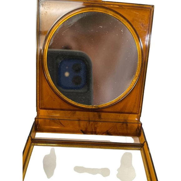 Vintage Womens Face Makeup Powder Vanity Compact Mirror West Germany Brown - Picture 7 of 9